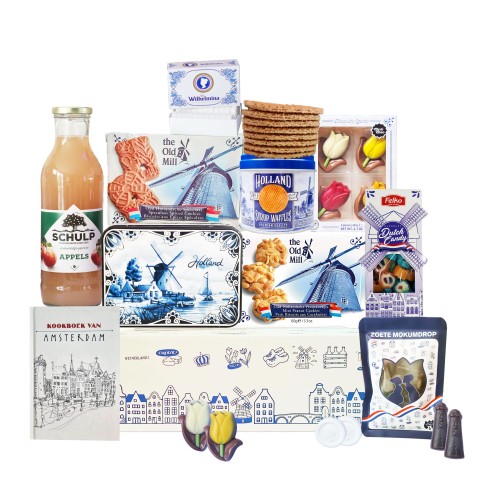 Cadeaupakket -  Holland nr 13 - Pakket met boek "Kookboek van Amsterdam" en diverse Hollandse lekkernijen 