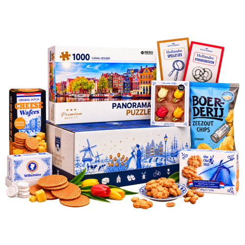 Holland Puzzelplezier – Hollands cadeaupakket met puzzel & lekkernijen