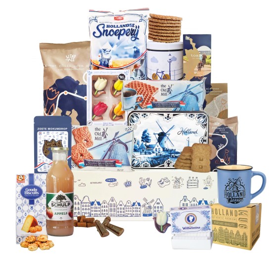 Cadeaupakket - Holland nr 2 - pakket met diverse Hollandse lekkernijen en Hollandse cadeautjes